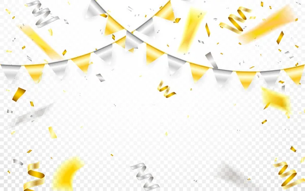 Feliz Cumpleaños Vector Banner Fiesta Celebración Confeti Guirnalda Dorada Plateada — Archivo Imágenes Vectoriales