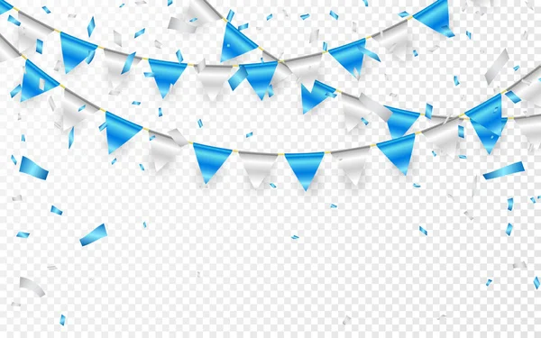 Bannière Fête Confettis Papier Aluminium Bleu Argent Guirlande Drapeau Illustration — Image vectorielle