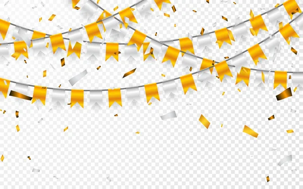 Banner Fiesta Celebración Confeti Lámina Oro Plata Guirnalda Bandera Ilustración — Archivo Imágenes Vectoriales