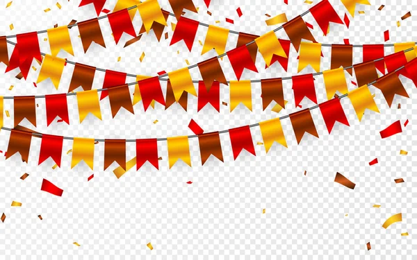День Благодарения Гирлянда Прозрачном Фоне Гирлянды Красно Коричневых Желтых Флагов — стоковый вектор