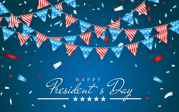 Illustration Patriotic Background Bunting Flags Happy Presidents Day Foil Confetti — Image vectorielle