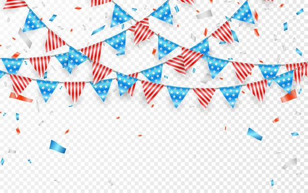 Wiszące Bunting Flagi Dla American Holidays Niebieski Biały Czerwony Folia — Wektor stockowy