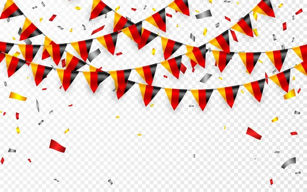 Konfeti ile Almanya bayrakları garland beyaz arka plan asmak Alman Ulusal gün kutlama Şablon afiş için vektör çizim kiraz kuşu.