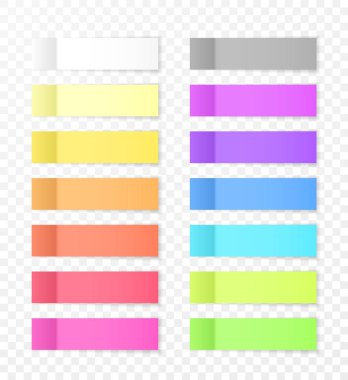 Yapışkan kağıt notlara gölge etkisi ile. Boş renk Not Not sopa üzerinde şeffaf arka plan izole nakil için. Vektör çizim.