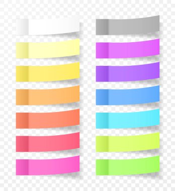 Yapışkan kağıt notlara gölge etkisi ile. Boş renk Not Not sopa üzerinde şeffaf arka plan izole nakil için. Vektör çizim.