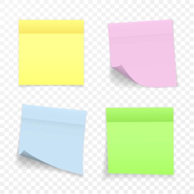 Yapışkan kağıt Not gölge etkisi ile. Boş renk Not Not sopa üzerinde şeffaf arka plan izole nakil için. Vektör çizim.