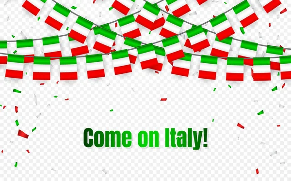 Drapeau Guirlande Italie Avec Confettis Sur Fond Transparent Bruant Suspendu — Image vectorielle