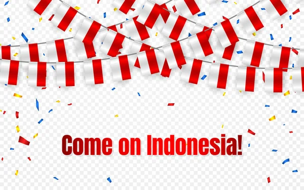 Indonesien Garland Flagga Med Konfetti Transparent Bakgrund Hänga Sparv För — Stock vektor