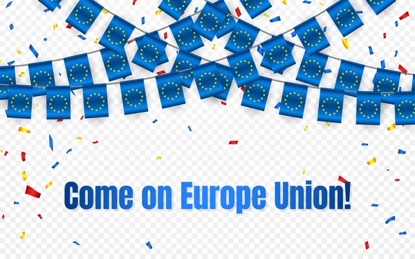 Europa Garland Unionsflagga Med Konfetti Transparent Bakgrund Hänga Sparv För — Stock vektor