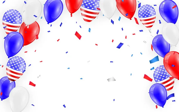 Vakantie Kaart Ontwerp Amerikaanse Vlag Ballonnen Met Confetti Achtergrond Vectorillustratie — Stockvector