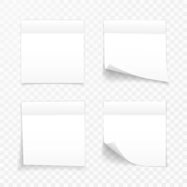 影付き付箋紙メモ 透明な背景に分離された投稿の空白の白いメモ注意ステッカー ベクトル図 — ストックベクタ