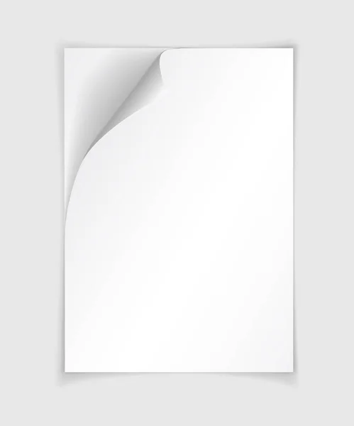 Papier Vectoriel Blanc Réaliste Avec Coin Bouclé Feuille Papier Pliée — Image vectorielle