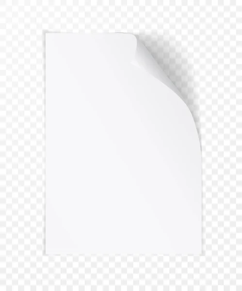 Página Papel Realista Blanco Vectorial Con Esquina Rizada Hoja Papel — Vector de stock