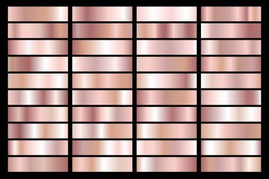 Gül altın metalik degrade topluluğu. Parlak plaka altın efektli. Vektör çizim.