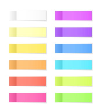 Yapışkan kağıt notlara gölge etkisi ile. Beyaz arka plan üzerinde izole nakil için boş renk Not Not etiketleri. Vektör çizim.