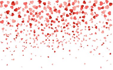 Rasgele düşen kalpler konfeti kırmızı deseni. Tasarım öğesi Festival afiş, tebrik kartı, kartpostal, düğün davetiyesi, Sevgililer günü için sınır ve tarihi bildirimi kartı kaydedin. Vektör çizim.