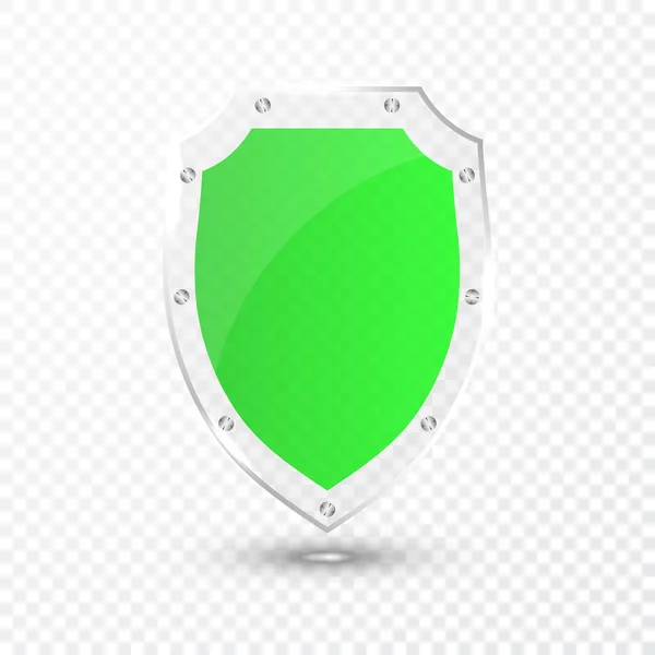 Icono Escudo Vidrio Verde Transparente Sobre Fondo Transparente Ilustración Vectorial — Vector de stock