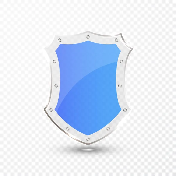 Icono Escudo Vidrio Azul Transparente Sobre Fondo Transparente Ilustración Vectorial — Vector de stock