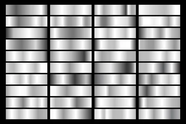 Colección Plata Gradiente Metálico Cromado Placas Brillantes Con Efecto Plateado — Archivo Imágenes Vectoriales