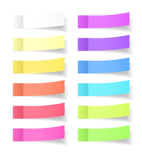 Sticky Paper Notes with Shadow Effect. Blank Color Memo Note Stickers for Posting Isolated on White Background. Vector Illustration.