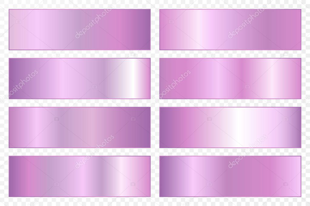 Collection of backgrounds with a metallic gradient. Brilliant plates with ultraviolet effect. Vector illustration.