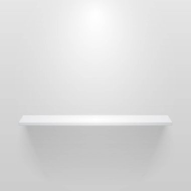 Beyaz duvar beyaz boş rafta. Vektör mockup.