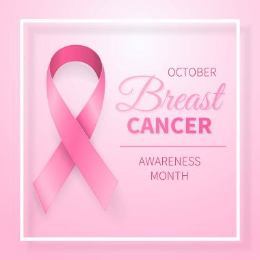 Ekim göğüs kanseri duyarlılığı ayı içinde. Gerçekçi pembe kurdele simgesi. Tıbbi tasarım. Vektör çizim.