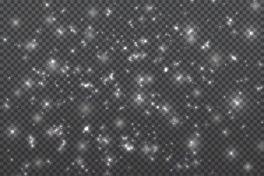 Noel karı. Şeffaf arkaplanda düşen kar taneleri. Kar yağışı. Vektör illüstrasyonu.