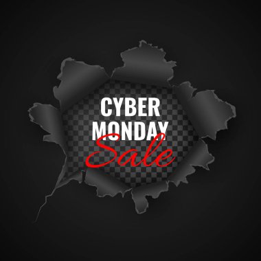 Siber Pazartesi satış arka plan. Siyah kağıt delik. Vektör çizim.