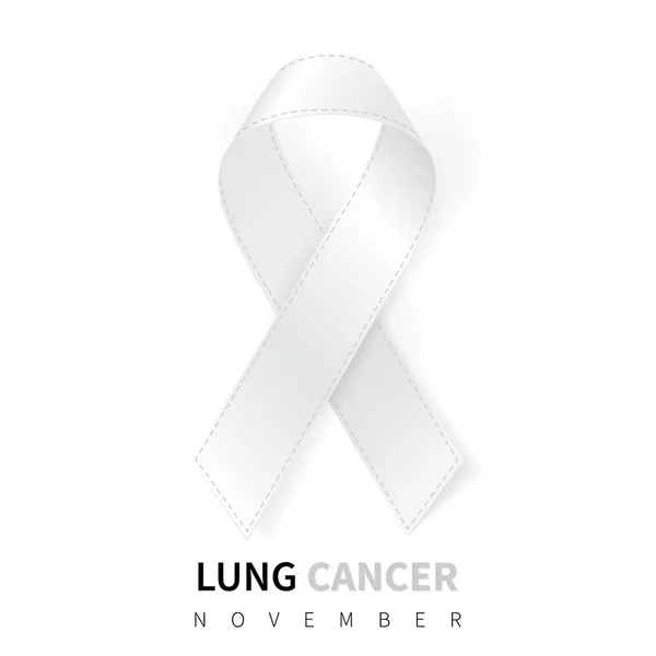 Mes Sensibilización Sobre Cáncer Pulmón Símbolo Realista Cinta Blanca Diseño — Vector de stock