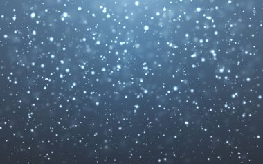 Noel karı. Mavi arka planda düşen kar taneleri. Kar yağışı. Vektör illüstrasyonu.