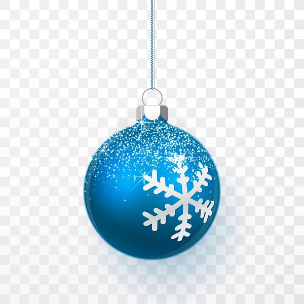 蓝色圣诞球与雪的影响 透明背景上的圣诞玻璃球 假日装饰模板 向量例证 — 图库矢量图片