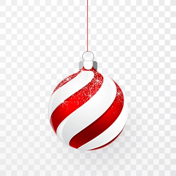 Red Christmas Bal Met Sneeuw Effect Xmas Glazen Bal Transparante — Stockvector