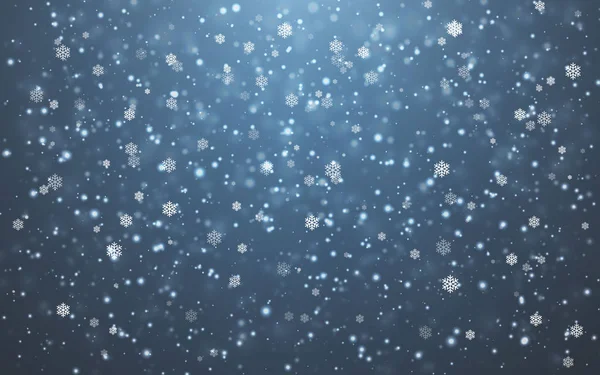 Christmas Snow Falling Snowflakes Blue Background Snowfall Vector Illustration — Stock Vector