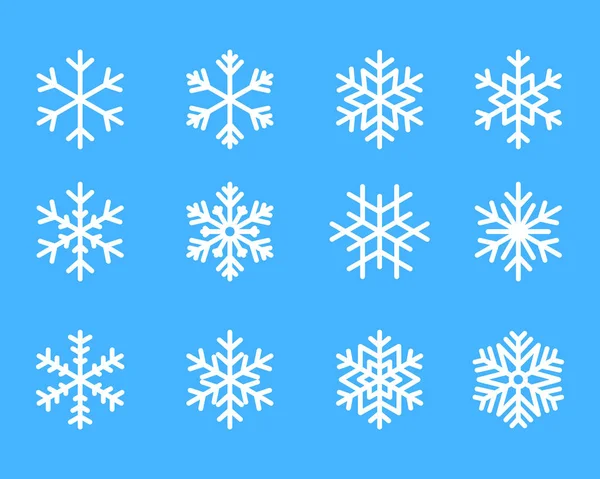 Sneeuwvlok Winter Set Witte Geïsoleerde Pictogram Silhouet Blauwe Achtergrond Vectorillustratie — Stockvector