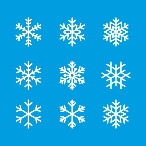 Floco Neve Inverno Conjunto Silhueta Ícone Isolado Azul Fundo Branco — Vetor de Stock