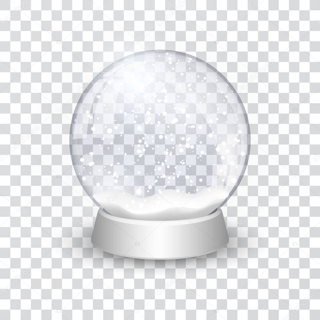 snow globe ball realistic new year chrismas object isolated on transperent background with shadow, vector illustration.