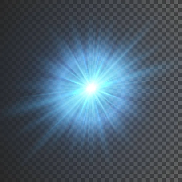 Efecto Luz Brillante Transparente Estrella Reventó Con Destellos Brillo Azul — Vector de stock
