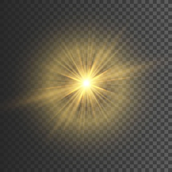 Efecto Luz Brillante Transparente Estrella Reventó Con Destellos Brillo Dorado — Vector de stock