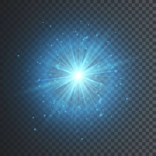 Transparante Gloed Lichteffect Ster Uitbarsting Met Sparkles Blauwe Glitter Vectorillustratie — Stockvector