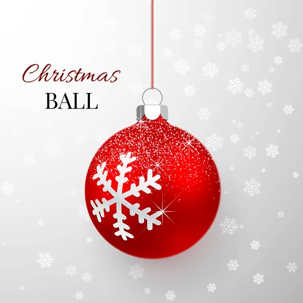 Red Christmas Ball Snow Effect Xmas Glass Ball Holiday Decoration — Stock Vector