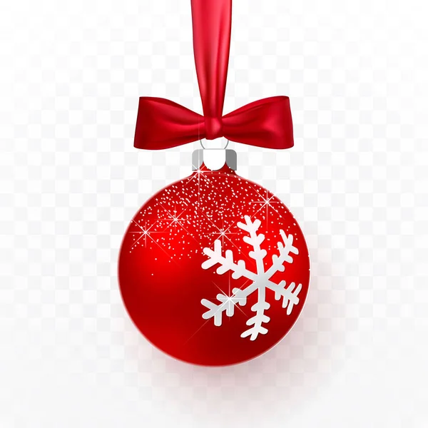 Boule Noël Rouge Avec Arc Rouge Boule Verre Noël Sur — Image vectorielle