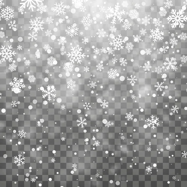 Christmas Snow Falling Snowflakes Dark Background Snowflake Transparent Decoration Effect — Stock Vector