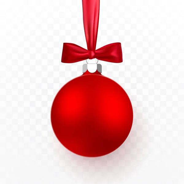 Boule Noël Rouge Avec Arc Rouge Boule Verre Noël Sur — Image vectorielle