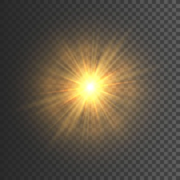 Průhledné Záře Světelný Efekt Star Burst Leskne Zlaté Třpytky Vektorové — Stockový vektor