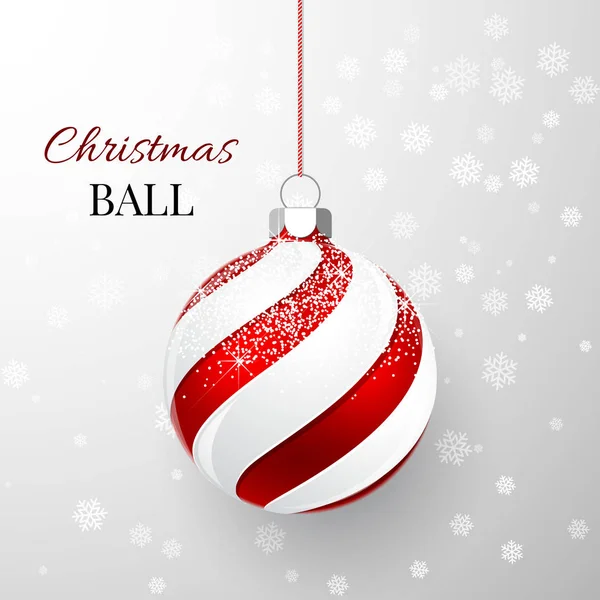 Red Christmas Bal Met Sneeuw Effect Xmas Glazen Bal Vakantie — Stockvector