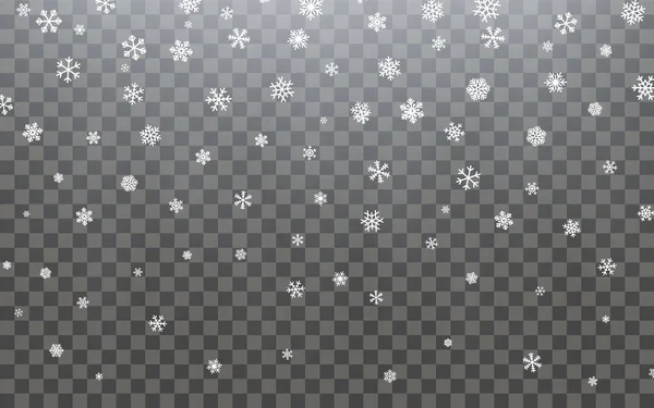 Kerst Sneeuw Vallende Sneeuwvlokken Donkere Achtergrond Sneeuwvlok Transparante Decoratie Effect — Stockvector
