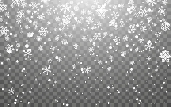 Christmas Snow Fallande Snöflingor Mörk Bakgrund Snöflinga Transparent Dekoration Effekt — Stock vektor