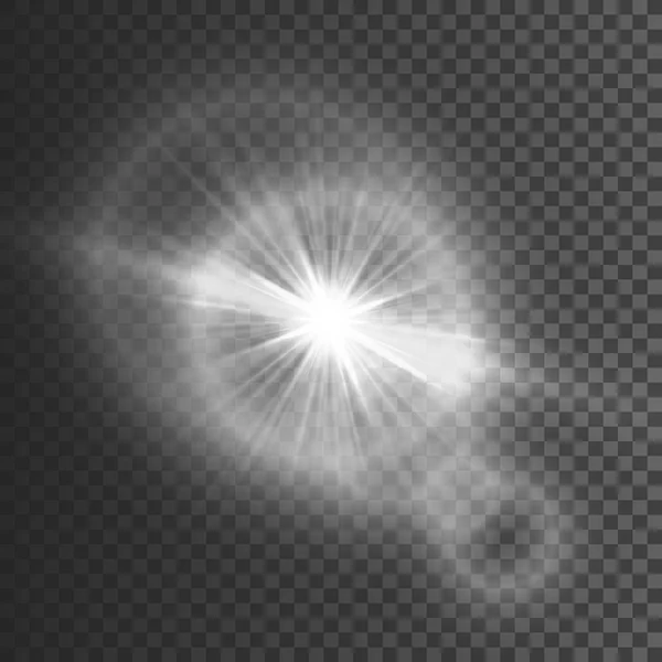 Efecto Luz Brillante Transparente Estrella Reventó Con Destellos Brillo Blanco — Vector de stock