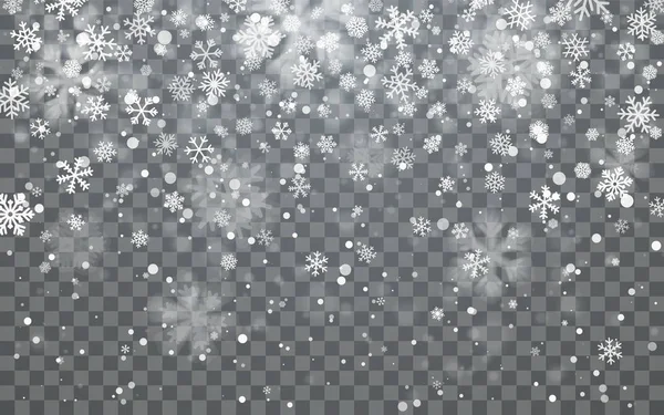 Nieve Navidad Copos Nieve Cayendo Sobre Fondo Oscuro Nevadas Ilustración — Vector de stock